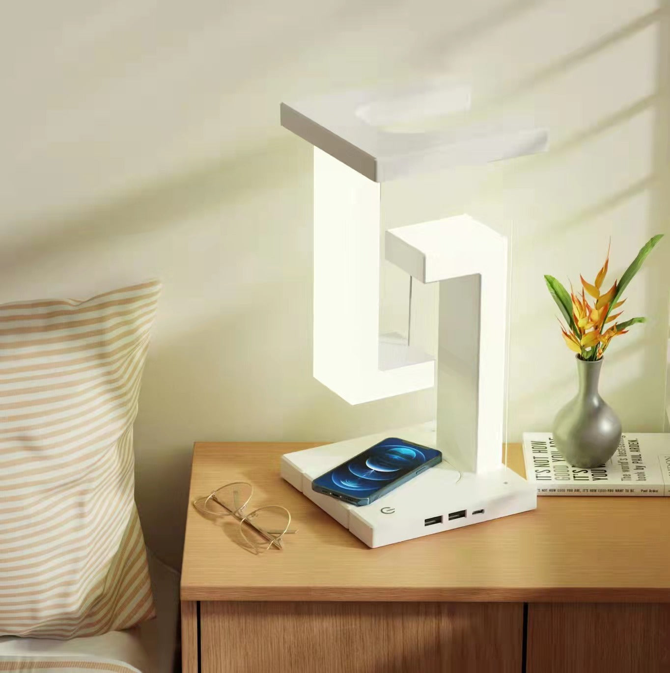 Lampe de Table Suspension Magnétique avec Chargeur Sans Fil - Design Flottant