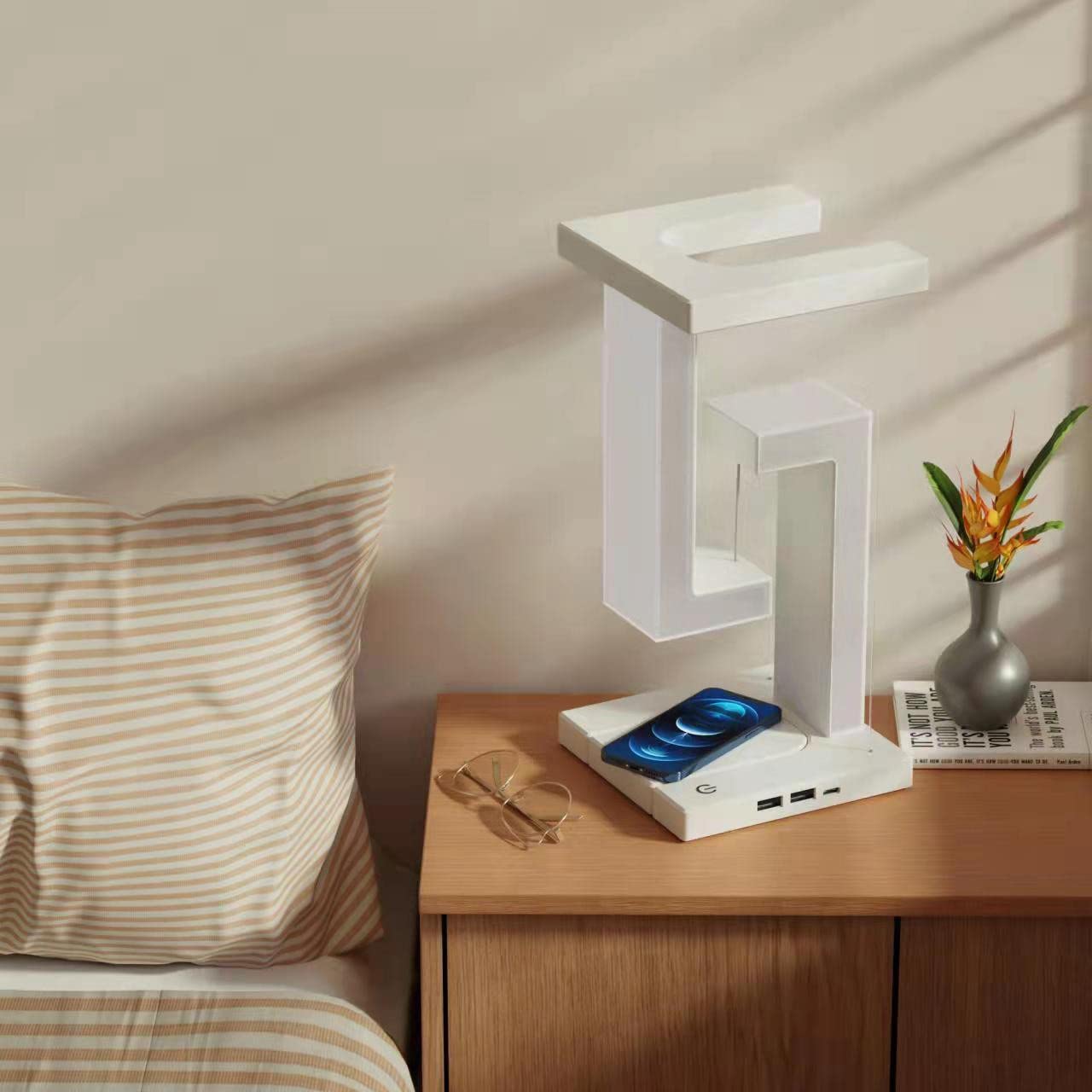 Lampe de Table Suspension Magnétique avec Chargeur Sans Fil - Design Flottant