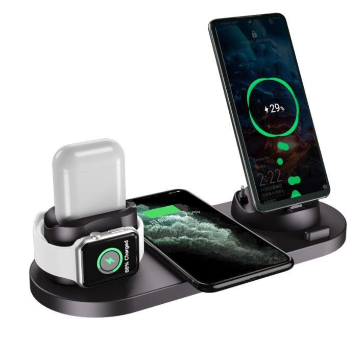 Station de Charge Sans Fil 6-en-1 - Chargeur Rapide iPhone, Téléphone & Montre