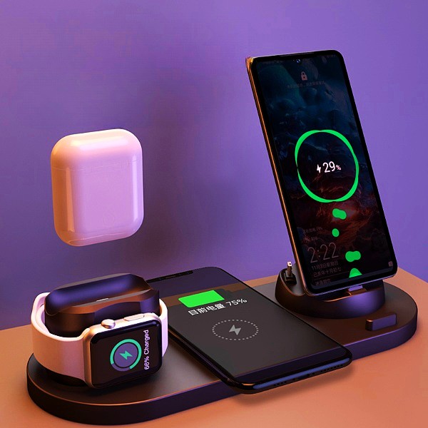 Station de Charge Sans Fil 6-en-1 - Chargeur Rapide iPhone, Téléphone & Montre